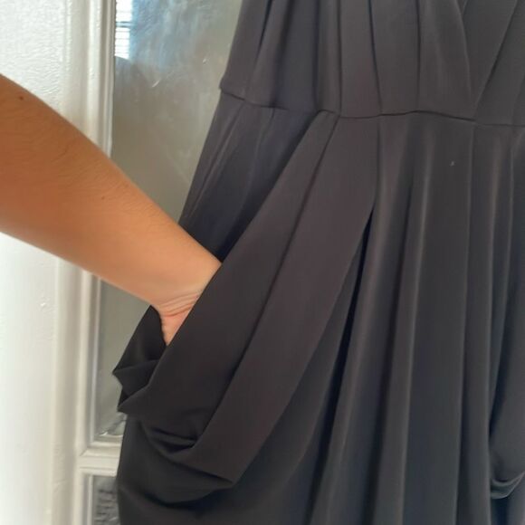 BCBGeneration black draped Della spaghetti strap halter keyhole midi dress - Picture 10 of 15